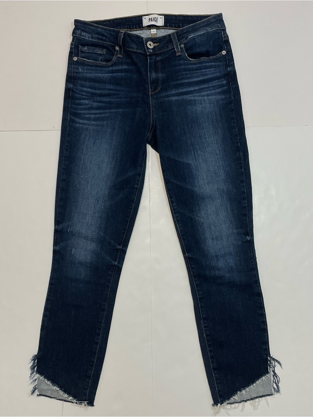 PAIGE Verdugo Crop Women's Dark Blue Distressed Hem Jeans Size 29